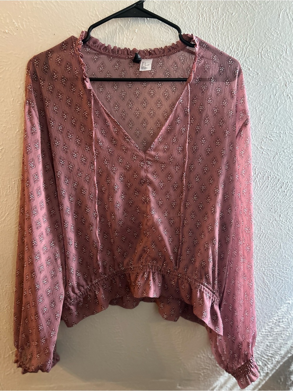H&M Mauve Printed Peasant Blouse